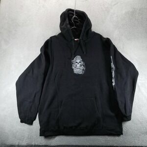 VTG Top Heavy Hoodie‎ Mens XL Black Skull Snake Flame Graphic Pullover Y2K